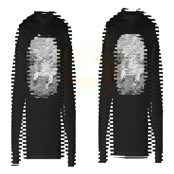 温泉 風呂 子猫 ペット好き 日本画 かわいい 猫 長袖Tシャツ