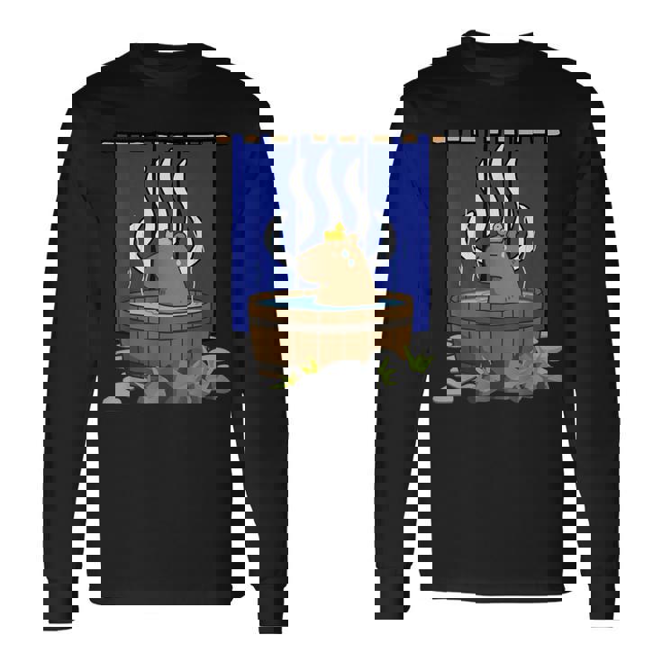 温泉に浸かるかわいいカピバラ 長袖Tシャツ