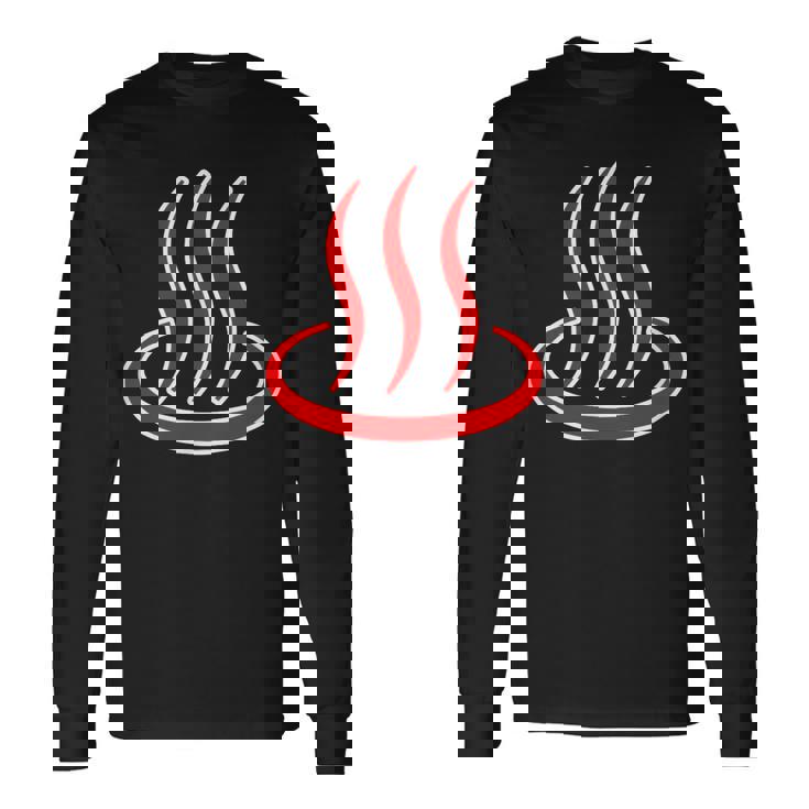 温泉マーク・赤 レッド（アイラブ 温泉／お風呂 大好き）銭湯 記号 お土産 旅行 メッセージ・面白 長袖Tシャツ