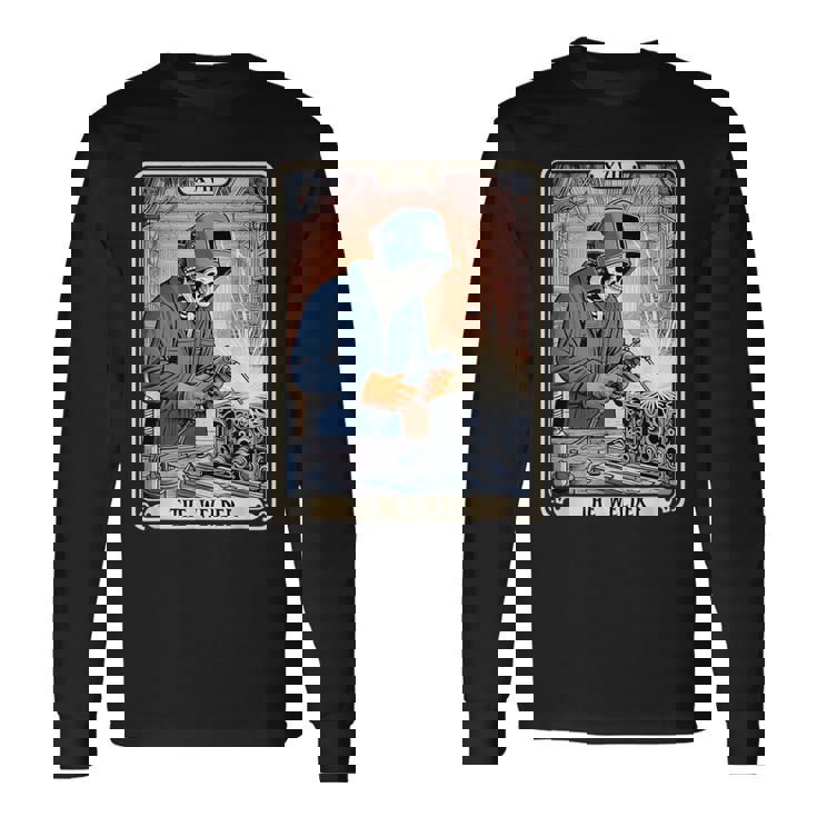溶接機 溶接 タロット カード スケルトン 面白い 金属製 労働者 長袖Tシャツ