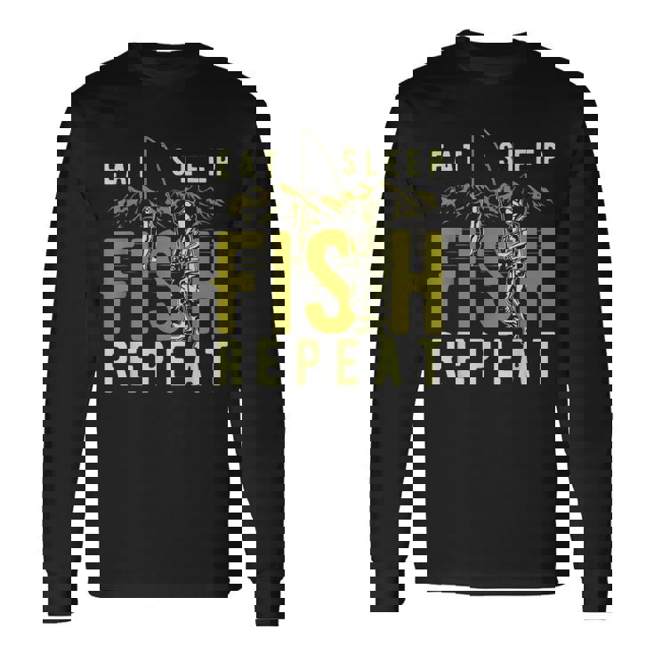 漁師のために睡眠魚を繰り返し面白い引用を食べる 長袖Tシャツ