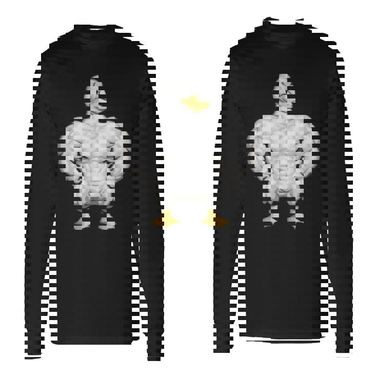 漫画の筋肉アヒル 長袖Tシャツ