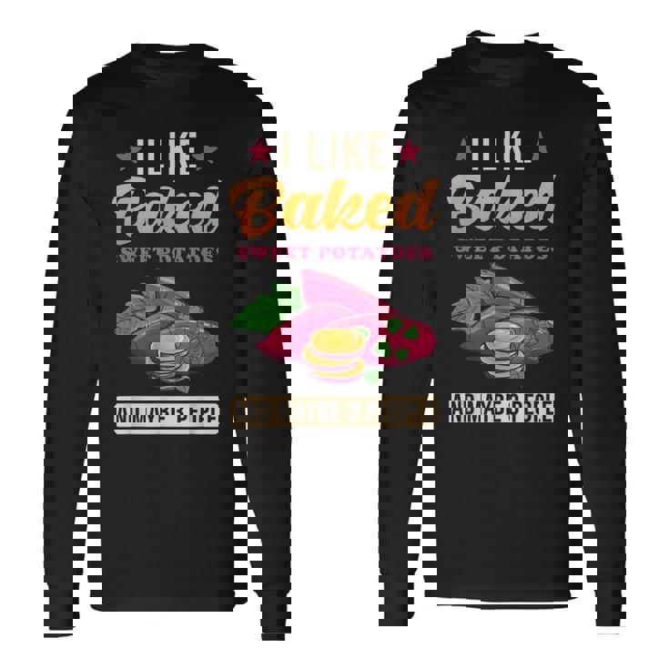 焼き芋が好きで、3人で面白いじゃがいも 長袖Tシャツ