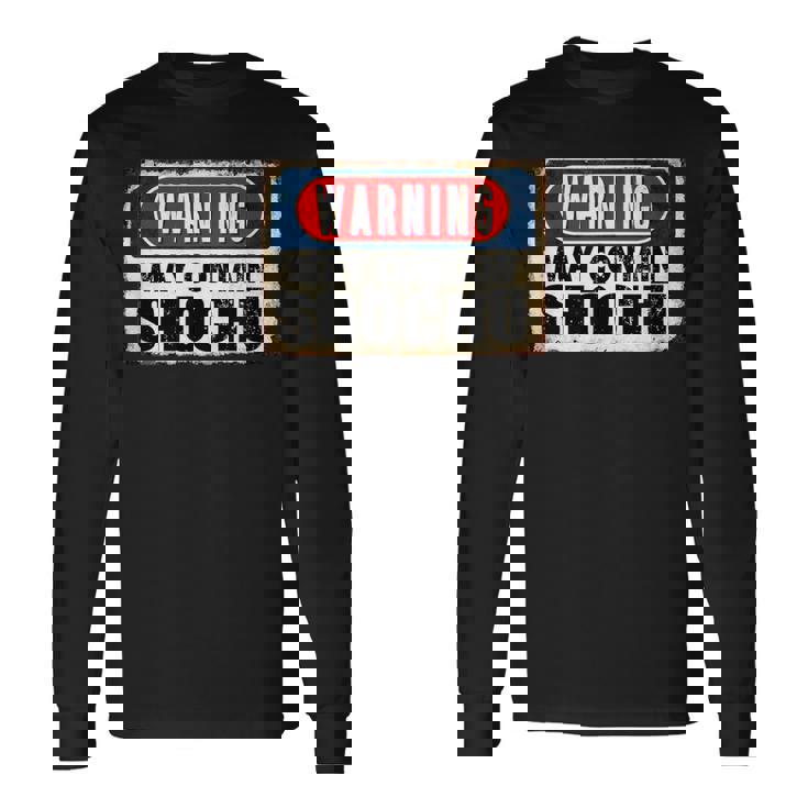 焼酎日本酒面白い警告サインが含まれている可能性があります 長袖Tシャツ