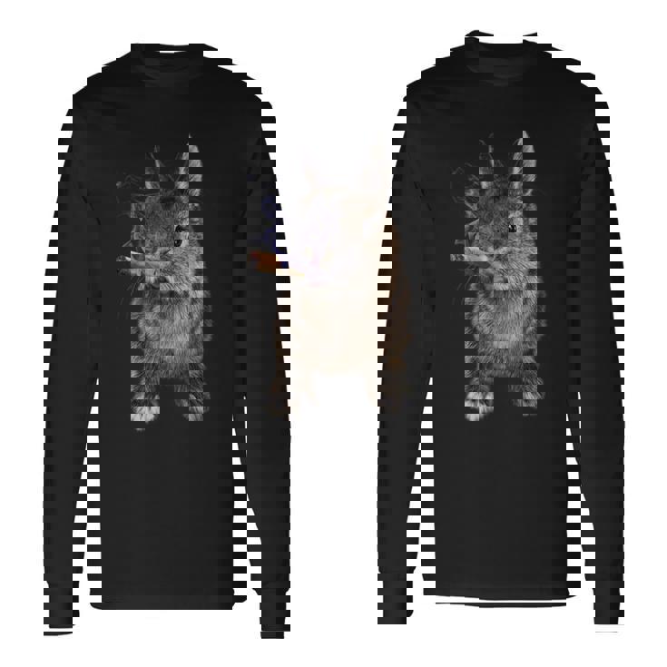 煙草を吸ううさぎ たばこ 長袖Tシャツ