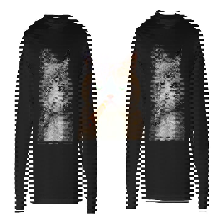 煙草を吸うネコ 猫 たばこ ねこ 長袖Tシャツ