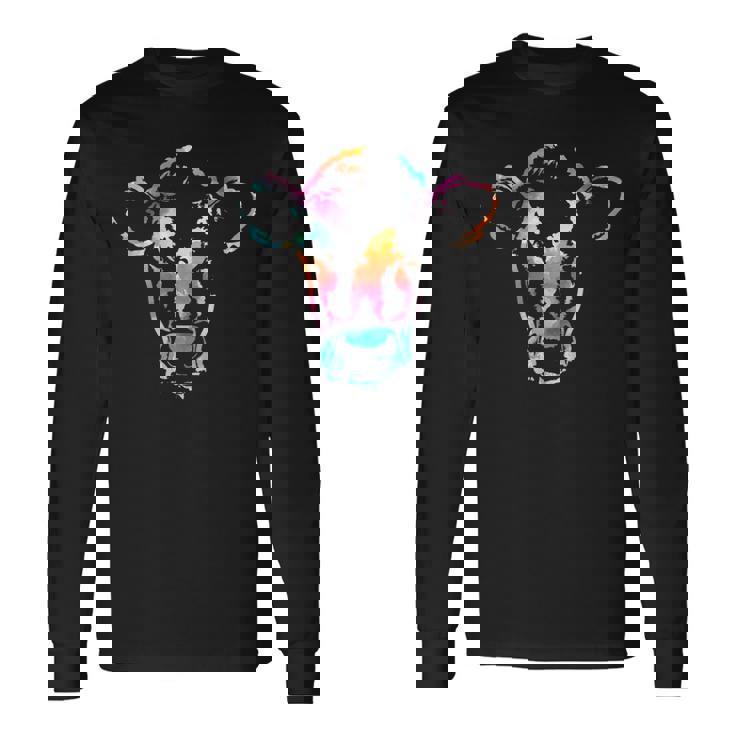 牛のアートヘッドギフト水彩画 長袖Tシャツ