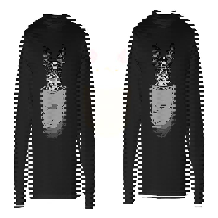 犬 365 ボストンテリア 犬 ポケット入り 犬好きのギフト 長袖Tシャツ