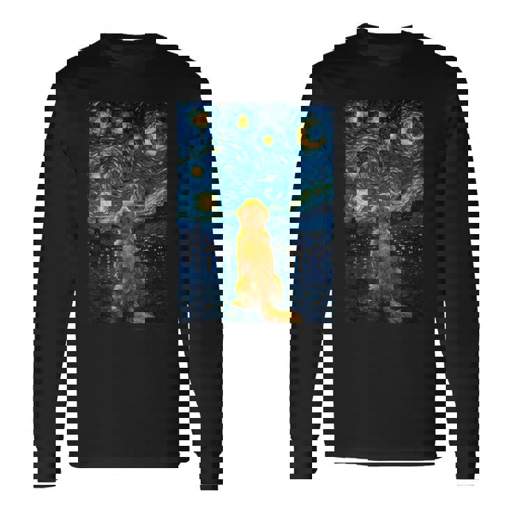 犬 天体観測 ゴッホ 夜空 ゴールデンレトリバー ラブラドール 長袖Tシャツ