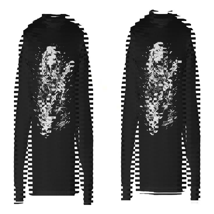 犬 演奏 ベース ギター シャツ 男性用 動物 ギターを弾く 長袖Tシャツ