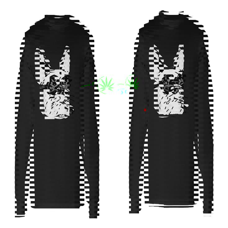犬のサングラス喫煙420クールな雑草大麻マリファナ 長袖Tシャツ