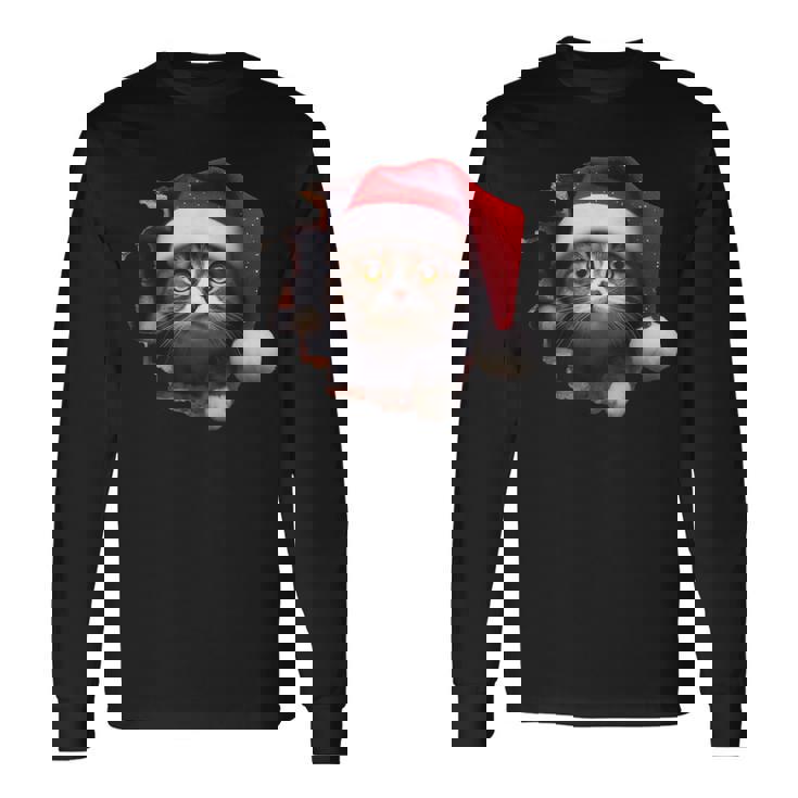 猫 クリスマス クリスマスパーティー 長袖Tシャツ