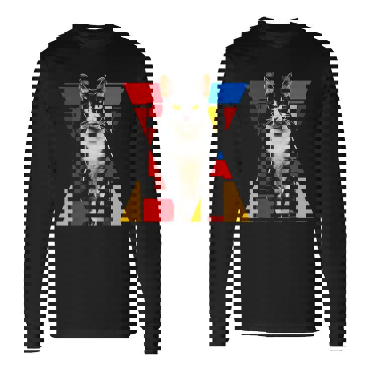 猫 グラフィック ペット アートワーク 猫 長袖Tシャツ
