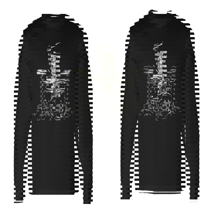 猫 ドラマー 動物ドラマー 猫 演奏 ドラム ドラムプレーヤー 長袖tシャツ 長袖Tシャツ