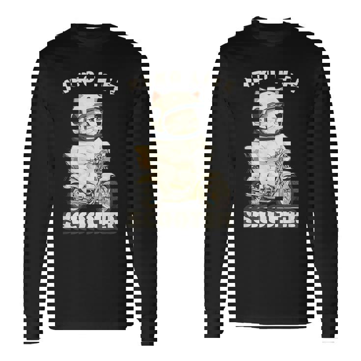 猫 ネコ 白猫 イラスト 原付 スクーター バイク 猫好き バイク好き かわいい おもしろ レトロ Neko Life 長袖Tシャツ