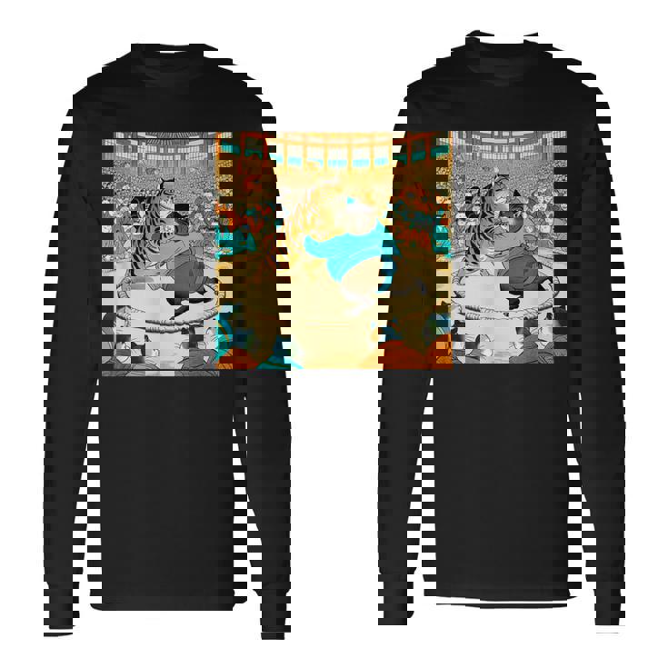 猫 ネコ 相撲 面白いtシャツ 文字入り メンズ おもしろ 面白い 服 おもしろグッズ ネタ 力士 浮世絵 長袖Tシャツ