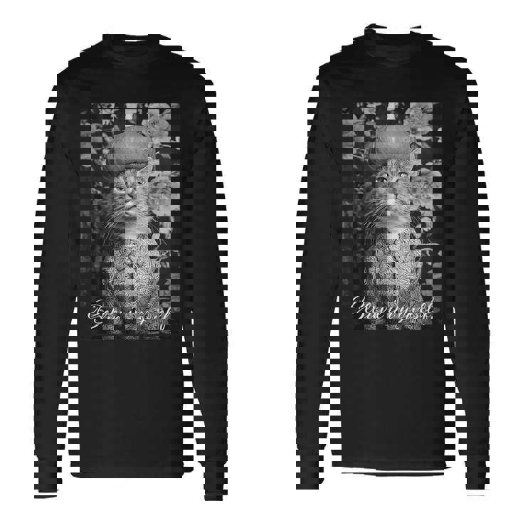 猫 モノクロ 写真 おしゃれ 可愛い 個性的 ハロウィン かぼちゃ 長袖Tシャツ