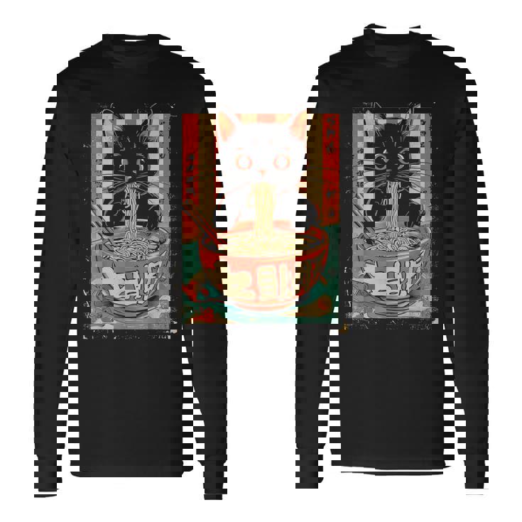 猫 ラーメン ヌードル 日本アニメ 漫画 ラーメン カワイイ 猫 長袖Tシャツ