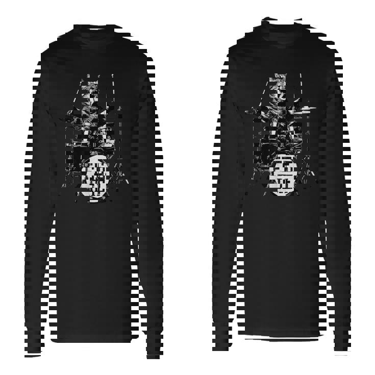 猫 ロックンロール パンク バンド 猫柄 猫好き Rock 面白い おしゃれ かっこいい 大きいサイズ Catdrum 長袖Tシャツ