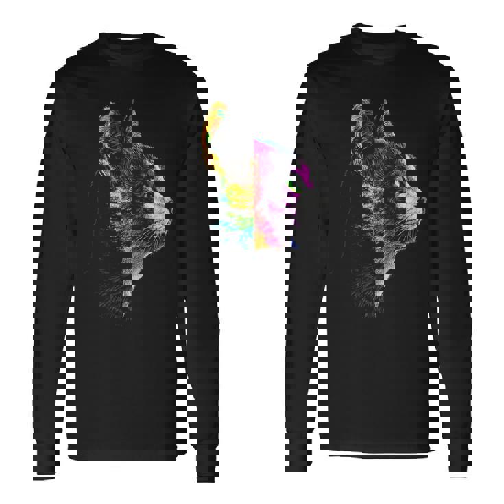 猫 動物 グラフィック アートワーク 猫 長袖Tシャツ