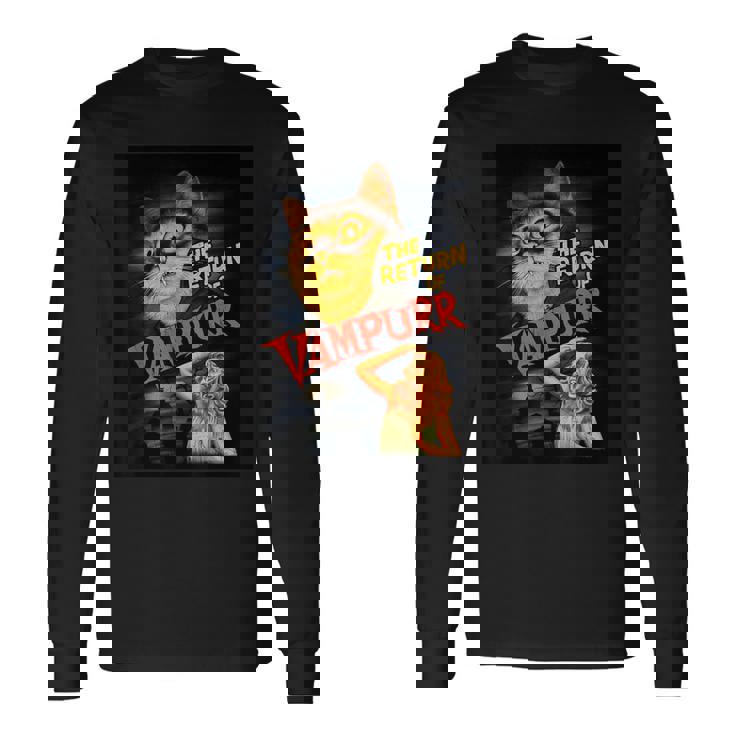 猫 吸血鬼 クラシック ホラー 映画 ファニー グラフィック シャツ 長袖Tシャツ