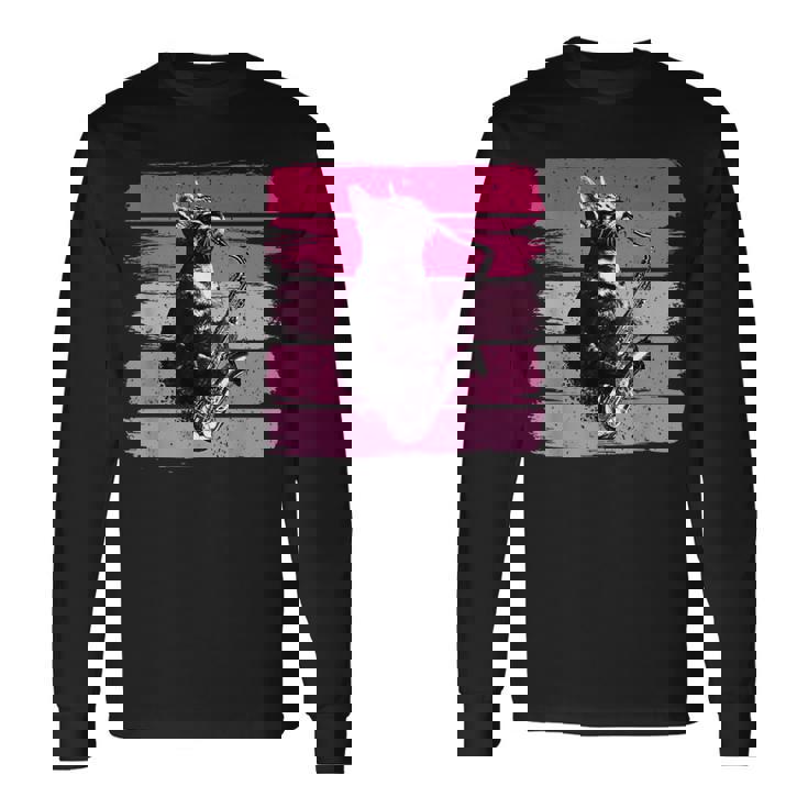 猫 演奏 サックス おもしろい 猫 ジャズ サックス レトロ サックス 長袖Tシャツ ギフトのアイデア