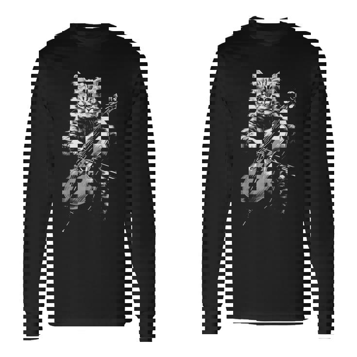 猫 演奏 チェロ ヴィンテージ ジャズ ミュージシャン チェリスト 長袖Tシャツ