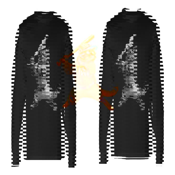 猫 面白いtシャツ 野球 ネコ ベースボール おもしろ 服 ネタ メンズ 野球部 おもしろグッズ 大人 子供 長袖Tシャツ ギフトのアイデア