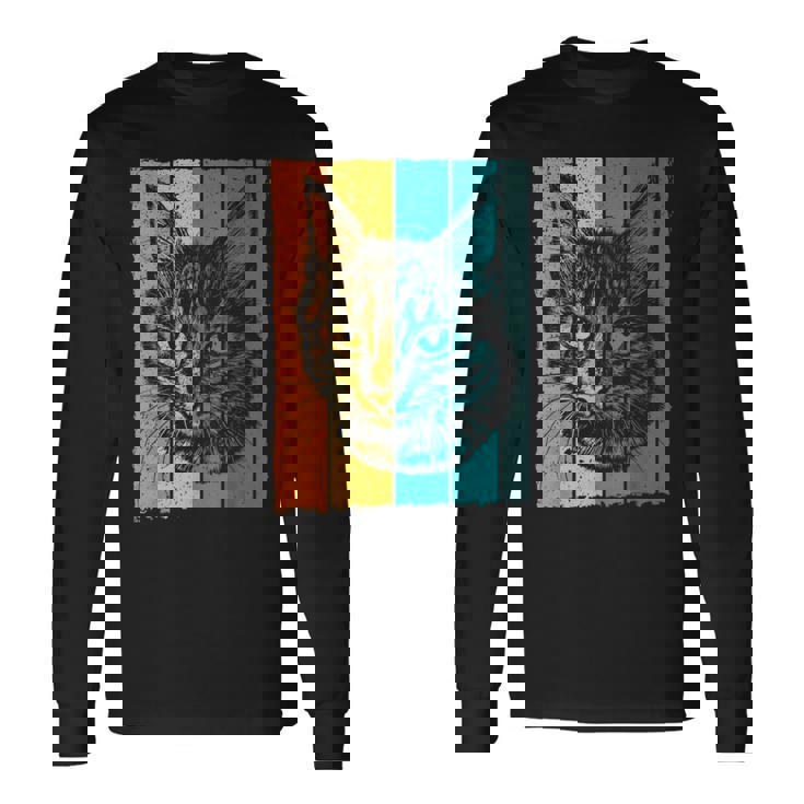 猫、レトロ 長袖Tシャツ