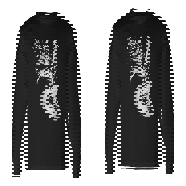 猫がギターベースを弾く 長袖Tシャツ