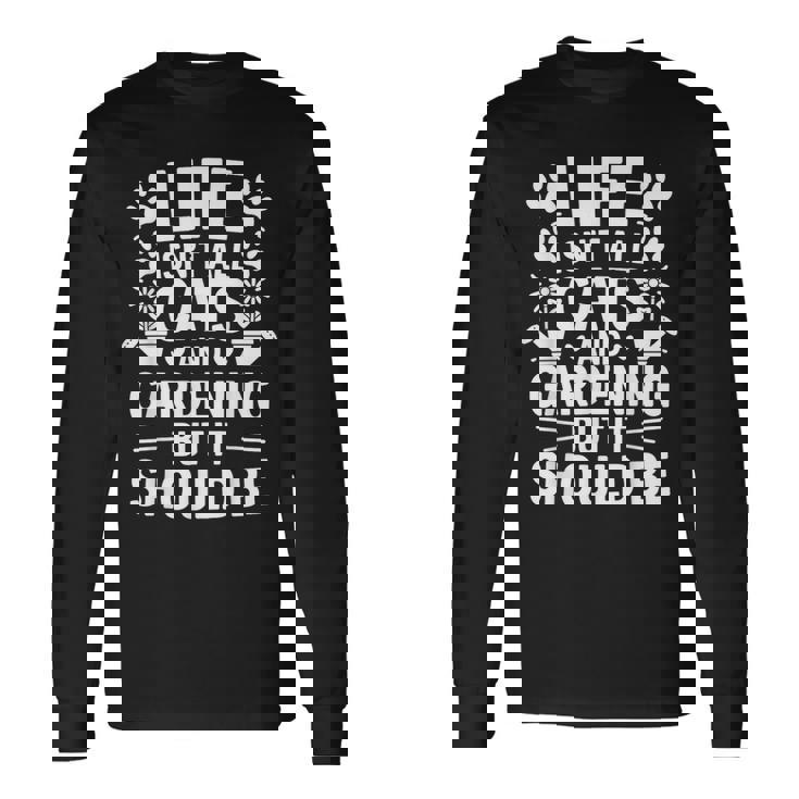 猫とガーデニング 庭師 おもしろガーデニング 長袖Tシャツ