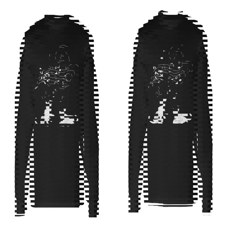 猫と音符 楽譜 音楽家 猫 音楽好き ギフト 長袖Tシャツ