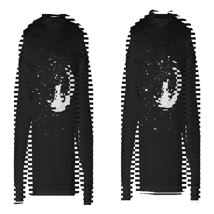 猫の家族 月の絵柄 メンズ レディース 子供 長袖Tシャツ
