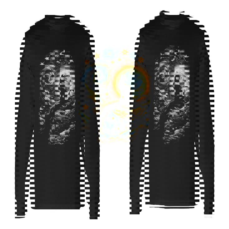 猫の星月夜 猫ヴァン・ゴッホ キャットアート キッズメンズ面白い猫 猫 長袖Tシャツ