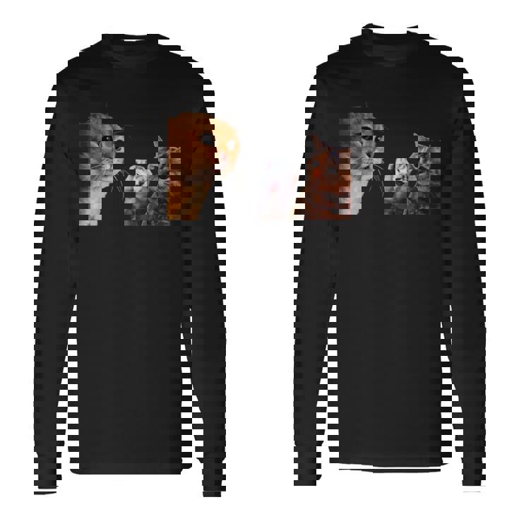 猫ミーム 説教する猫 怒られる猫 泣き叫ぶ猫 説教 怒る かわいい 面白い 人気 楽しい ハッピー 長袖Tシャツ