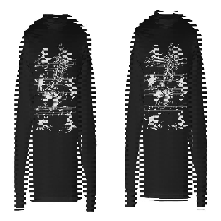 猫好きのトランペット奏者のためのトランペット猫 長袖Tシャツ