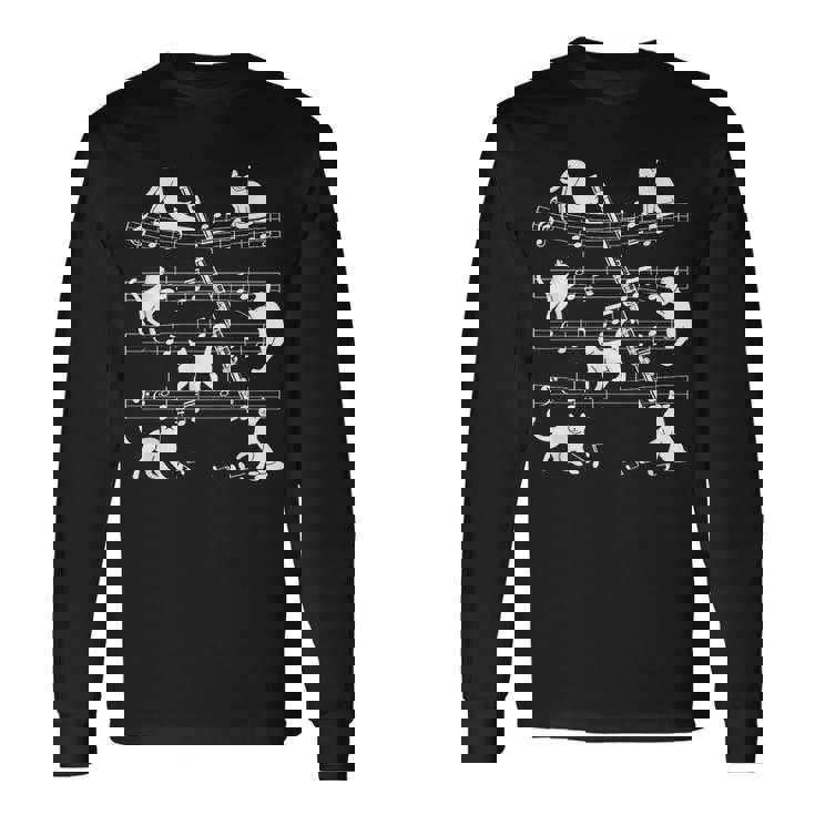 猫好きフルート奏者のためのフルート猫。 長袖Tシャツ