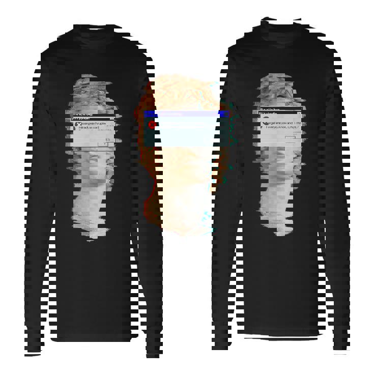 現実は曲がっている。エラーポップアップ付きの美的ギリシャ像 長袖Tシャツ