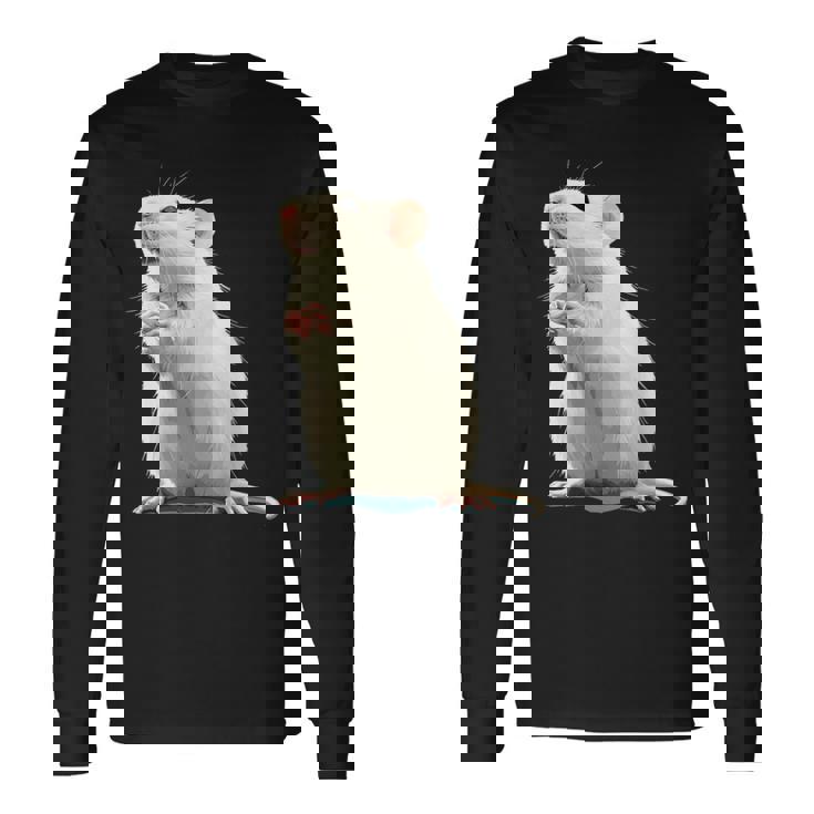 白いネズミが好きな人のための面白い見た目の白いネズミ 長袖Tシャツ