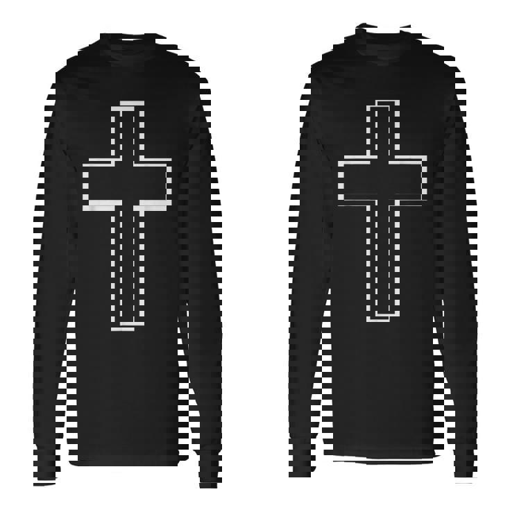 白い十字の記号の輪郭の服の設計聖十字架 長袖Tシャツ