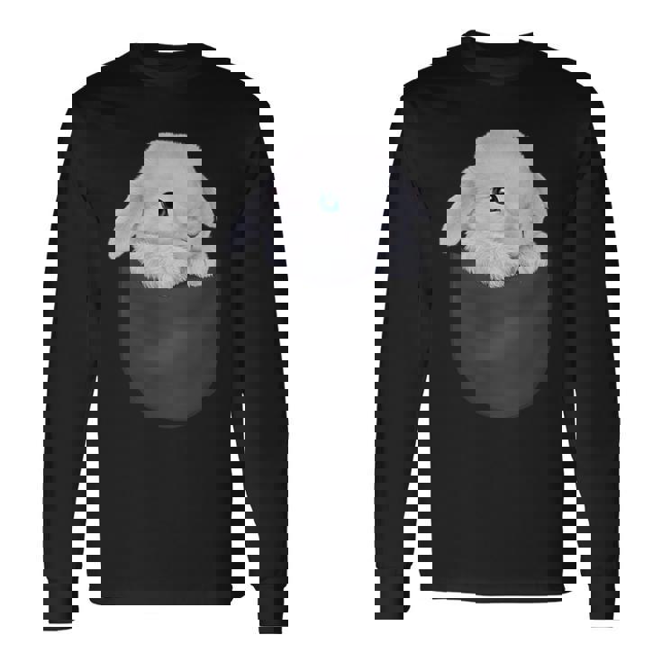 白毛 兎 うさぎ ポケット 長袖Tシャツ