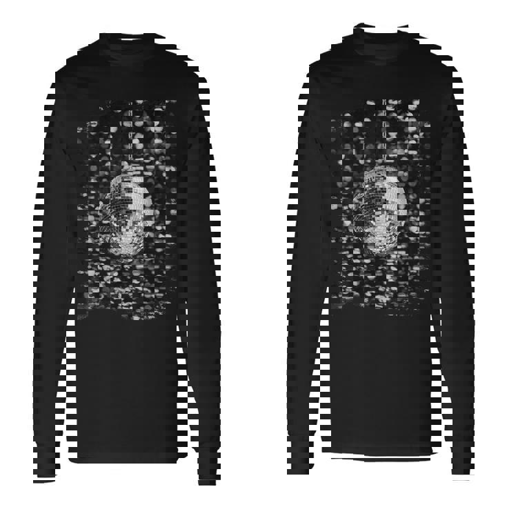 白黒ディスコボール クラブ レトロ 長袖Tシャツ
