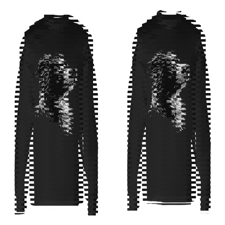 白黒ボーダーコリー 長袖Tシャツ