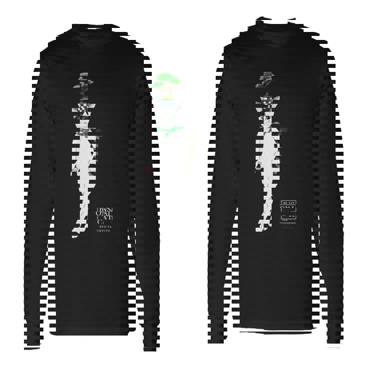 盆栽ねこ 頭に松の盆栽を乗せたハチワレ猫 長袖Tシャツ