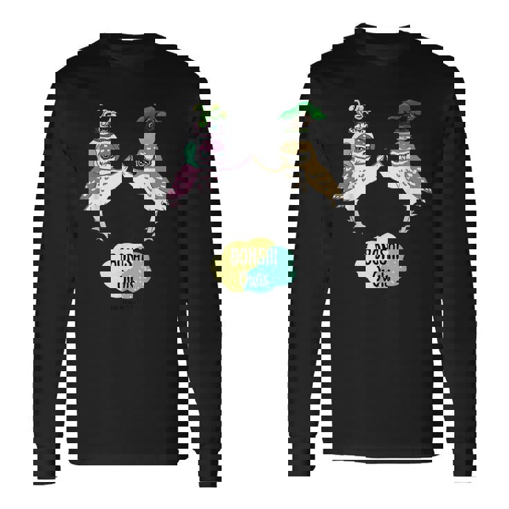 盆栽フクロウと宇宙盆栽フクロウ 長袖Tシャツ