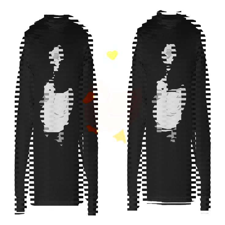 目玉焼きのハートがかわいいアヒル好きのデザイン。 長袖Tシャツ