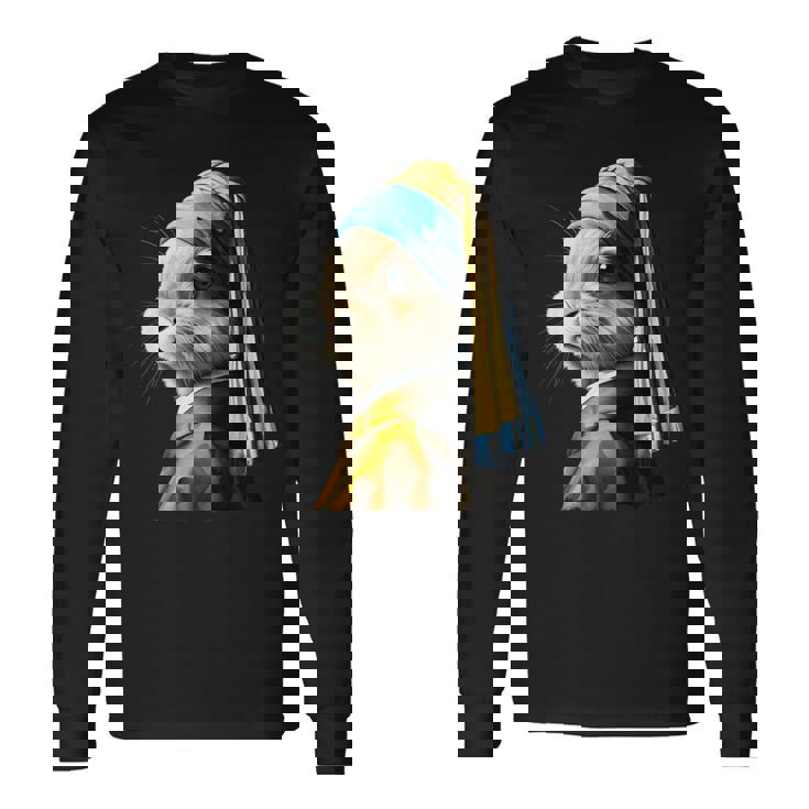 真珠の耳飾りのウサギ 長袖Tシャツ