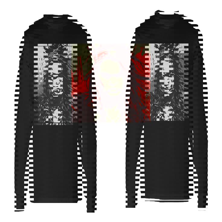 真面目な女王 野生の髪と尖った王冠 長袖Tシャツ