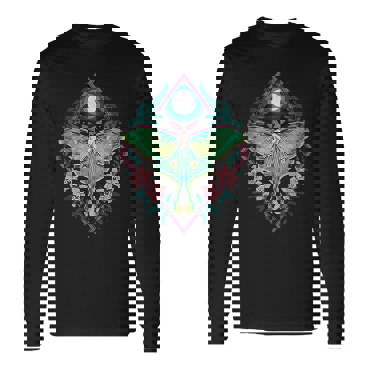 神秘的なルナモスムーンフローラルボーホーネイチャースピリットデザイン。 長袖Tシャツ