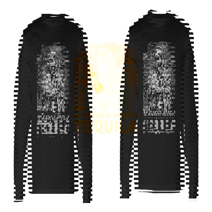 私の好きなスピリットはテキーラ ゴースト ハロウィン テキーラ 長袖Tシャツ